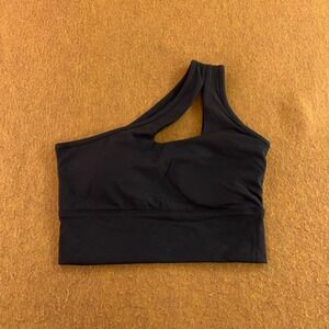 ILUS Womens M Black One Shoulder Cutout Asymmetric Activewear Sports Bra New